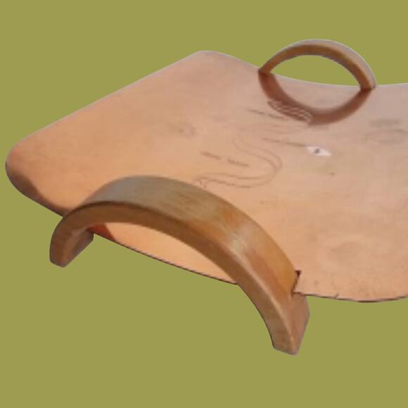 Vintage 1950s Revere Copper Large Curved Bread Tray with Arched Wood Handles - Picture 3 of 6